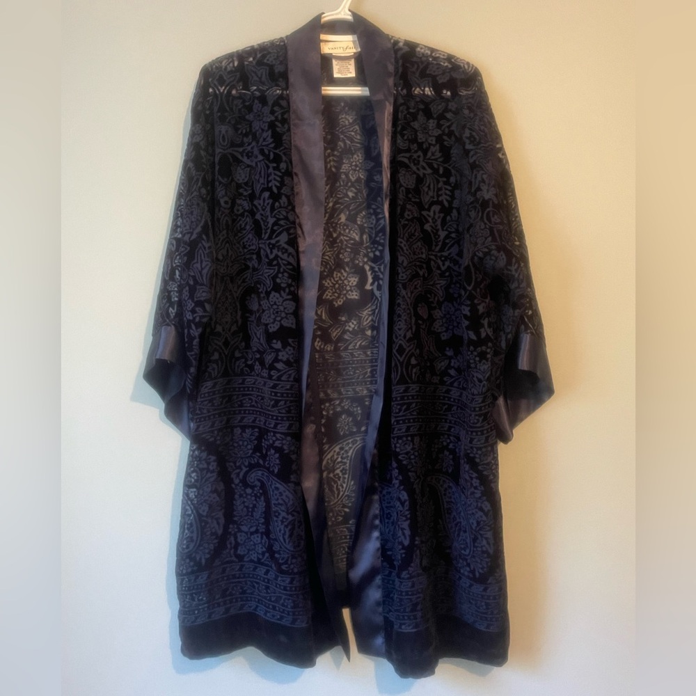 Vanity Fair Navy Sheer Velvet Robe